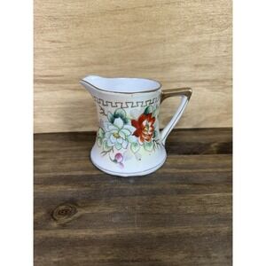 Antique Nippon Hand Painted Creamer Floral Gold Trim Marked Maple Leaf‎ Japan